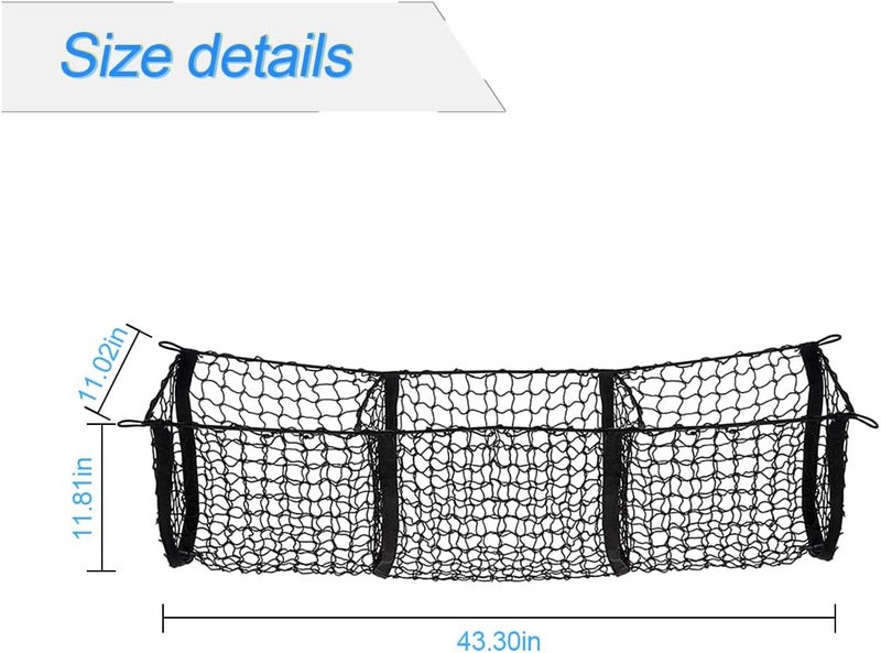 Hanemia Cargo Net for Car, Expandable 3 Pocket Heavy-Duty Cargo Net Organizer, Black Mesh Storage Pocket with 4 Metal Carabiners Universal for Car, SUV, Pickup Truck, Van Trunk Bed - Image 2